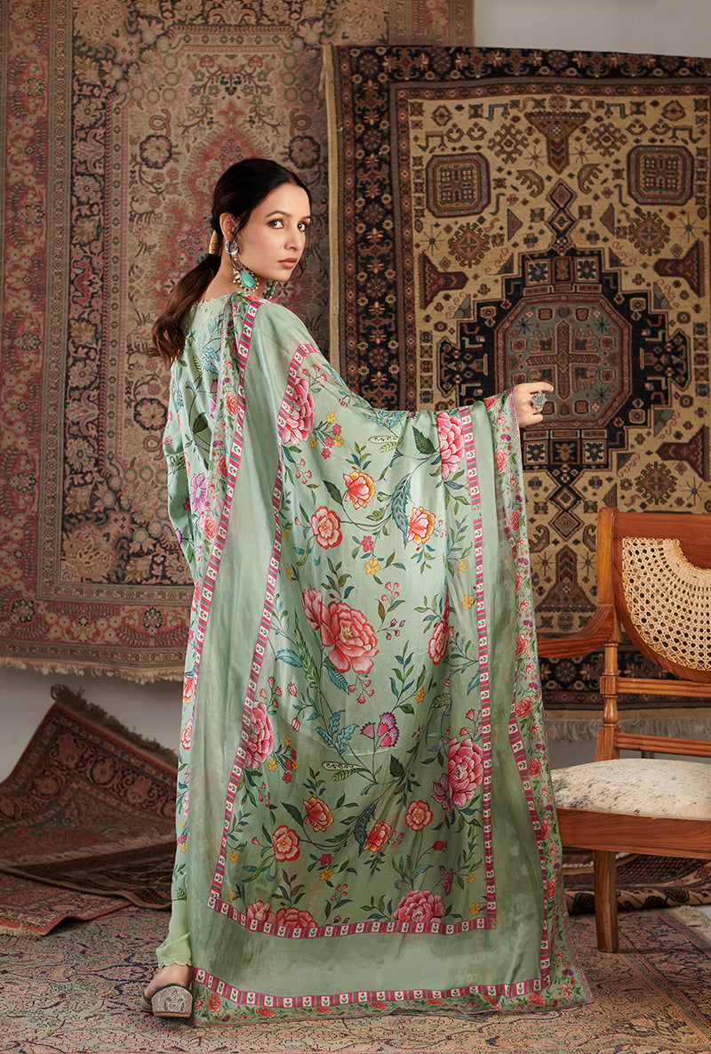 Mint Green Floral Print Aalam Kurta Set