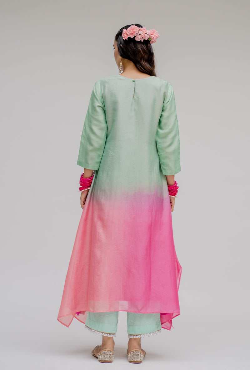 Mint Ombre Asymmetric Nyra Kurta Set