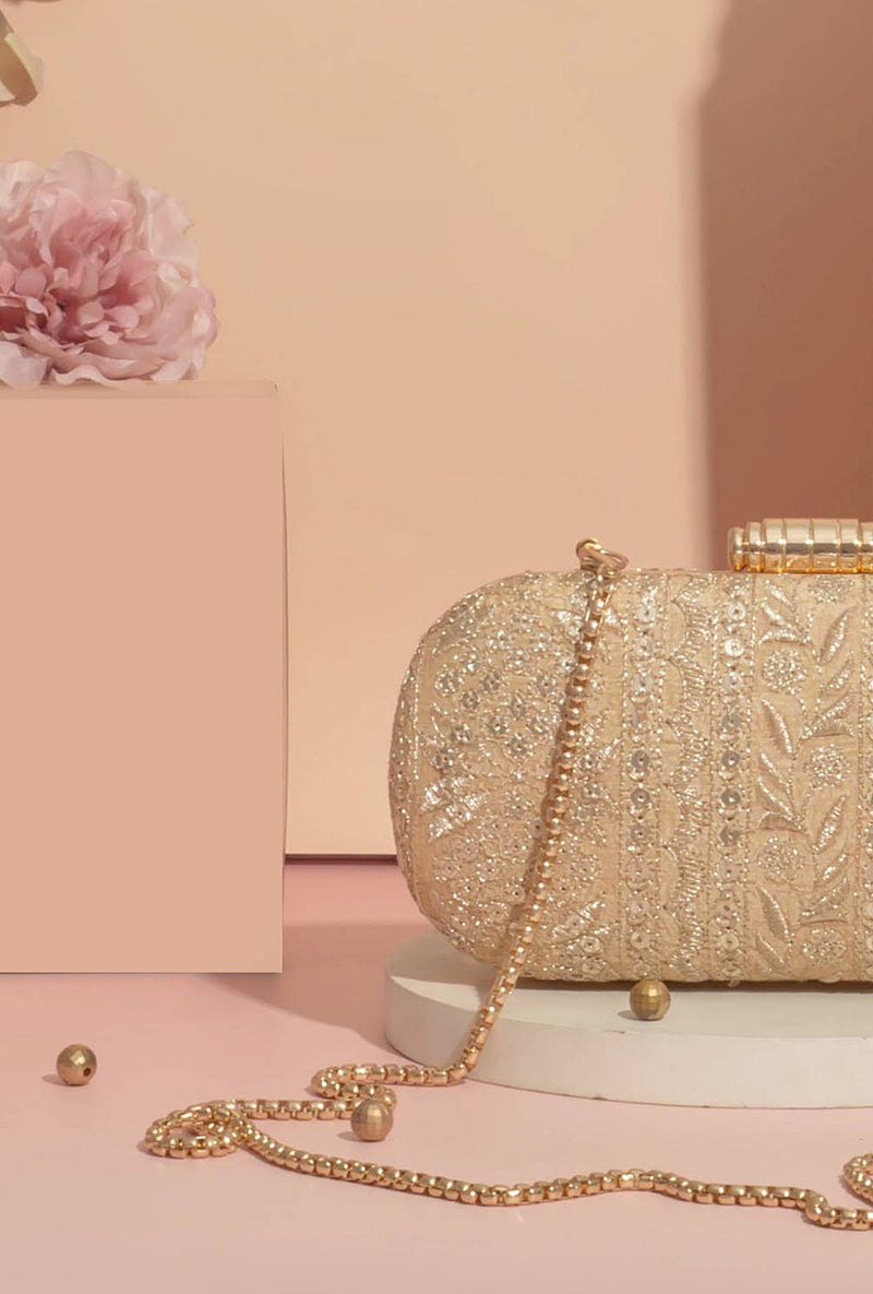 Mirai Embroidered Clutch - Gold