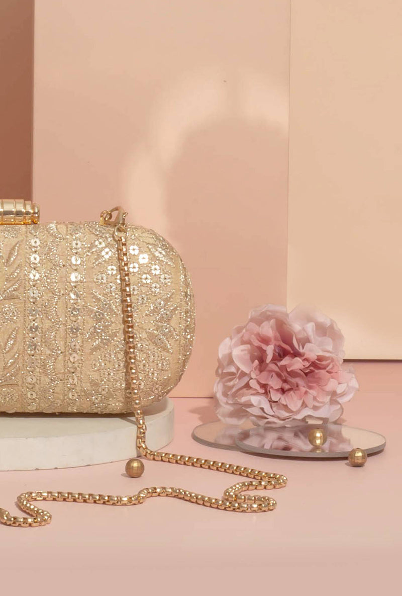 Mirai Embroidered Clutch - Gold