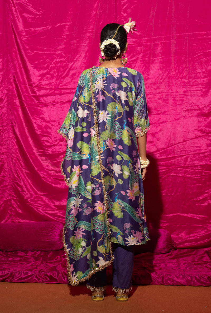 Purple Printed Long Kamli Kurta Set