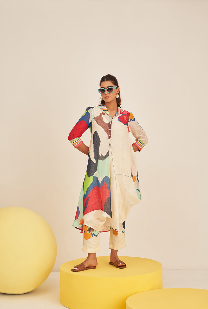 Red Abstract Print Cowl Bella Kurta Set