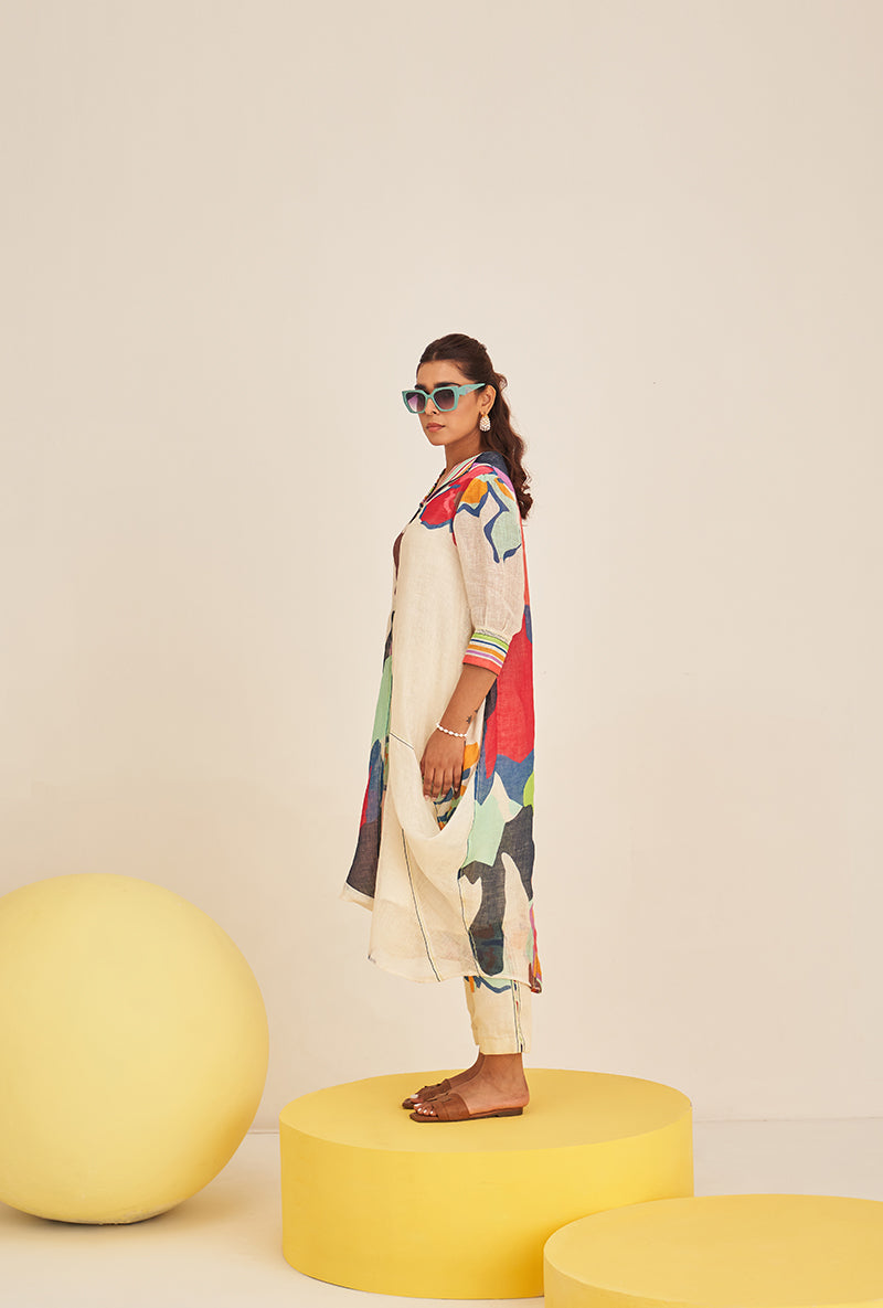 Red Abstract Print Cowl Bella Kurta Set