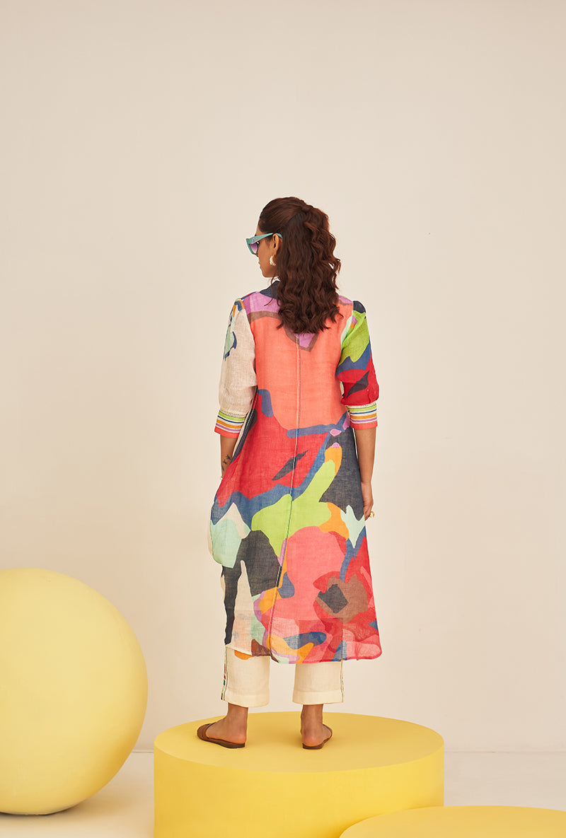 Red Abstract Print Cowl Bella Kurta Set