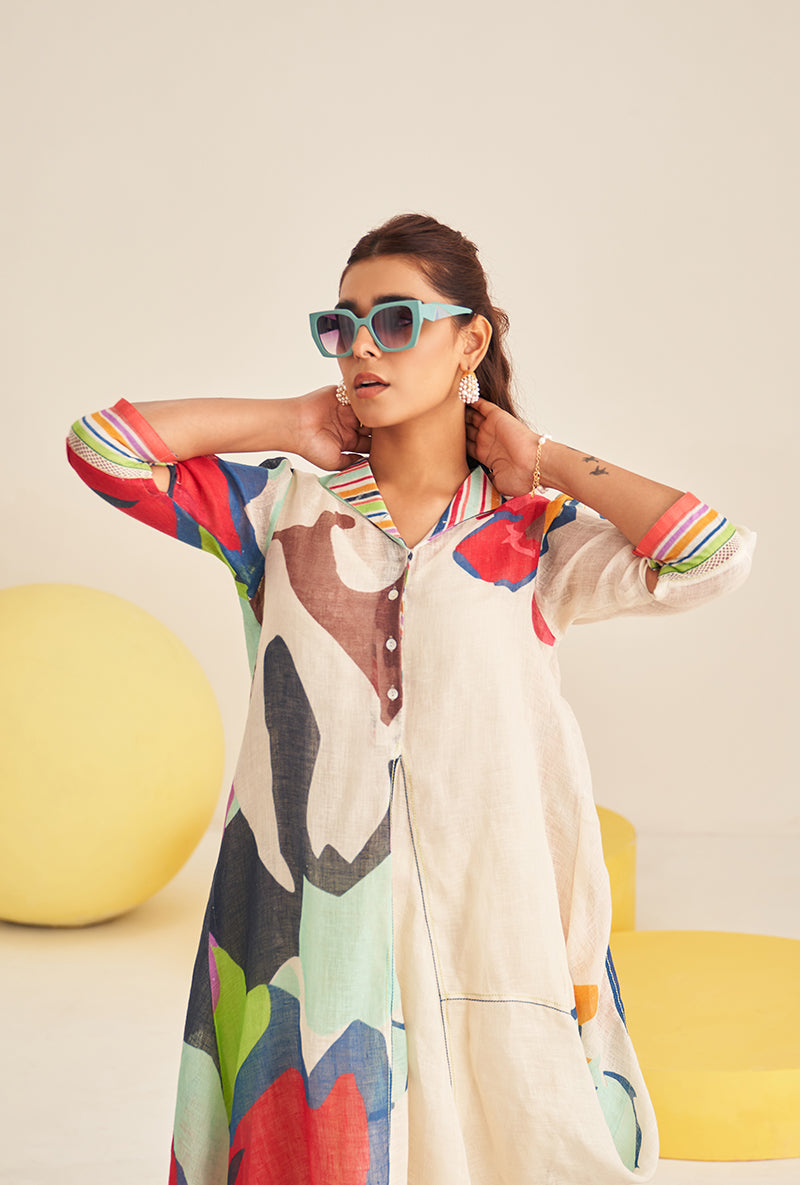 Red Abstract Print Cowl Bella Kurta Set