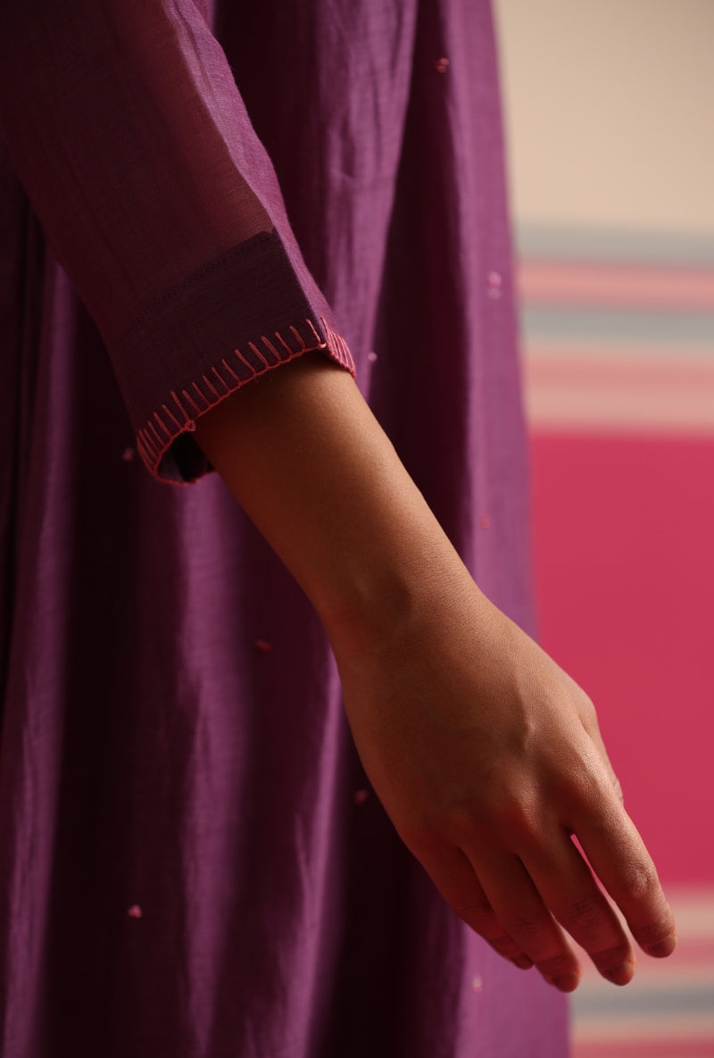 Purple Mutli panel Neck Kairi Kurta Set