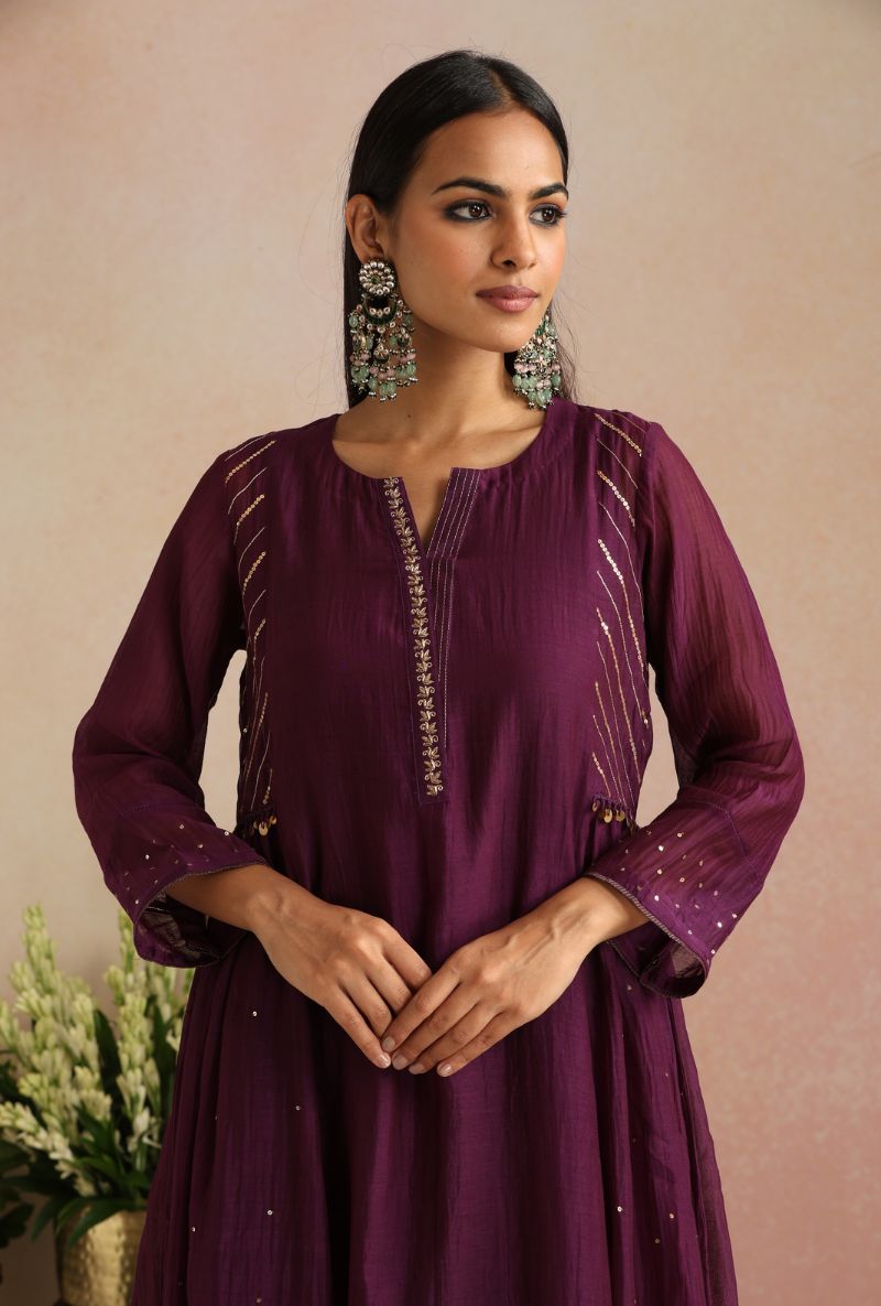 Purple Side Kali Itrh Kurta Set