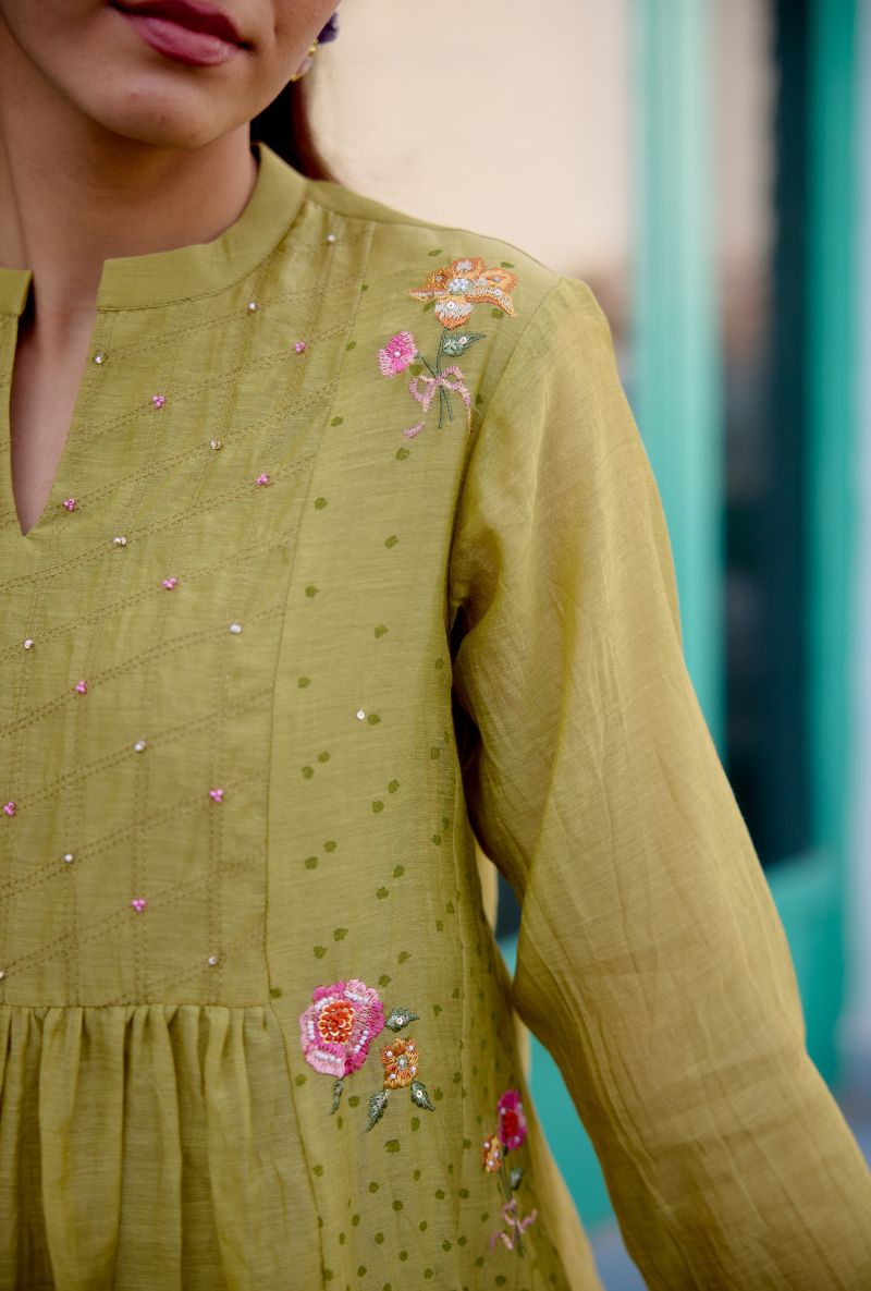 Green Front Gather Vaidehi Co-ord Set