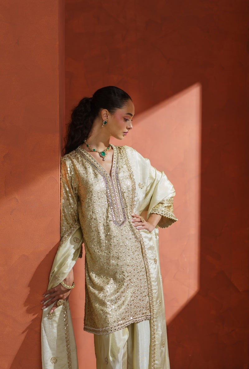 Ivory All Over Sequin Vira Farshi Set