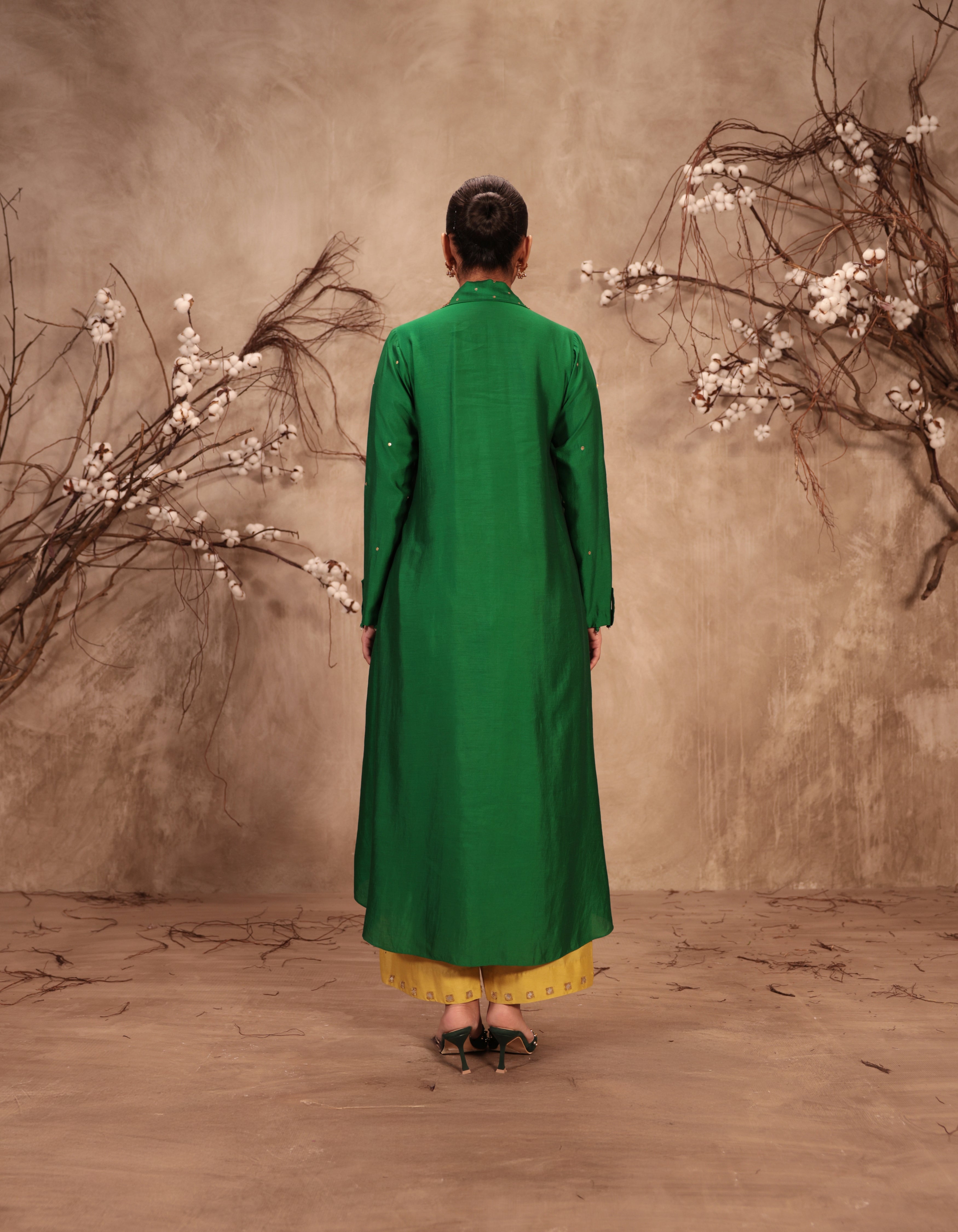Green Heavy Collar Rani Kurta Set