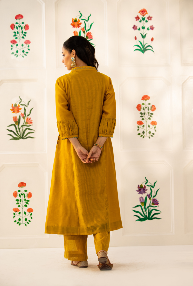 Yellow High Collar Kishmish Kurta Set
