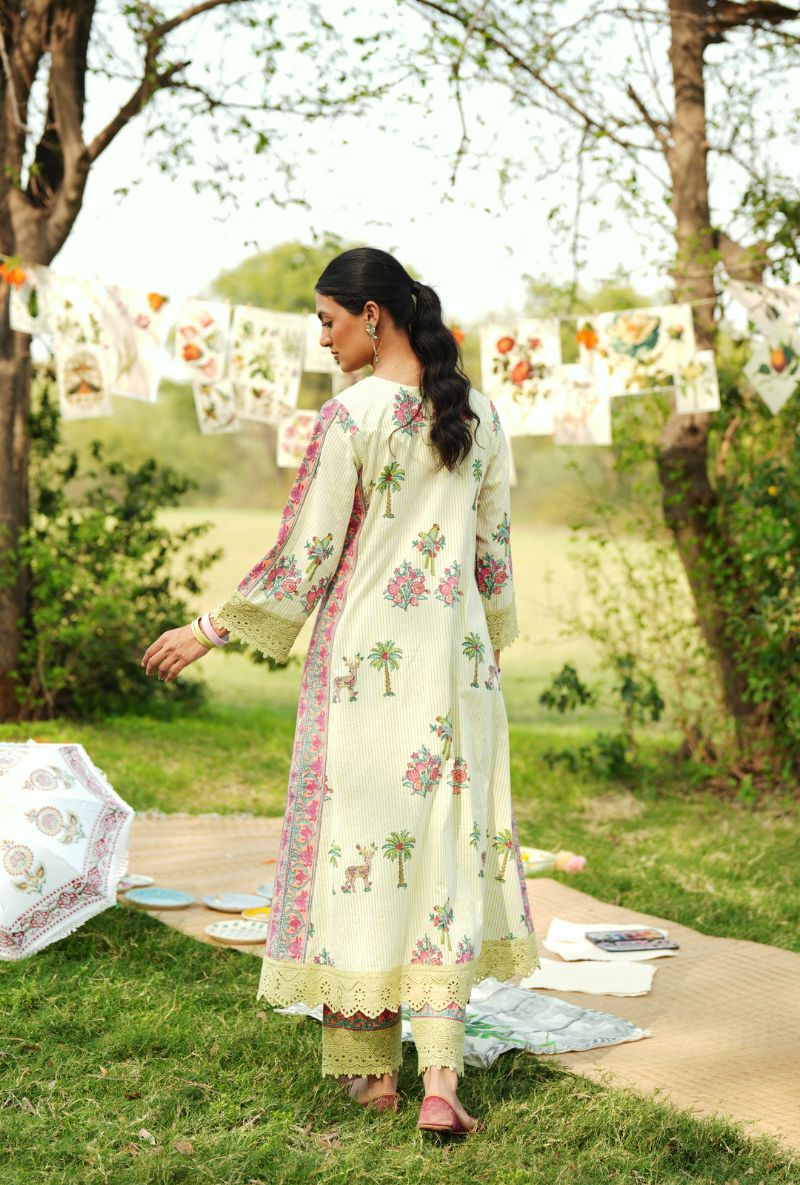 Lime Green Front Yoke Gathered Gulmohar Kurta Set