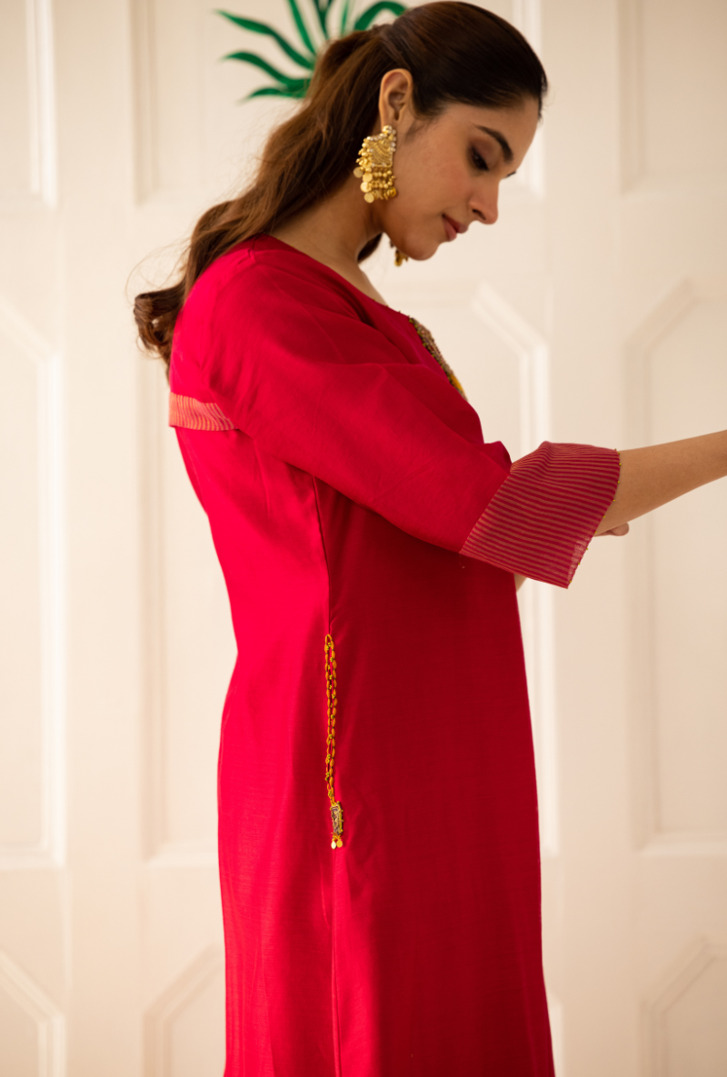 Pink Double Box Pleat Kishmish Kurta Set