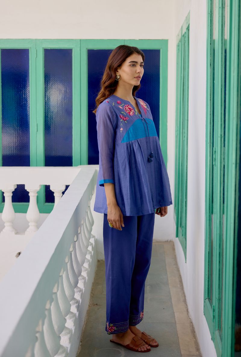 Blue Contrast Yoke Vaidehi Co-ord Set