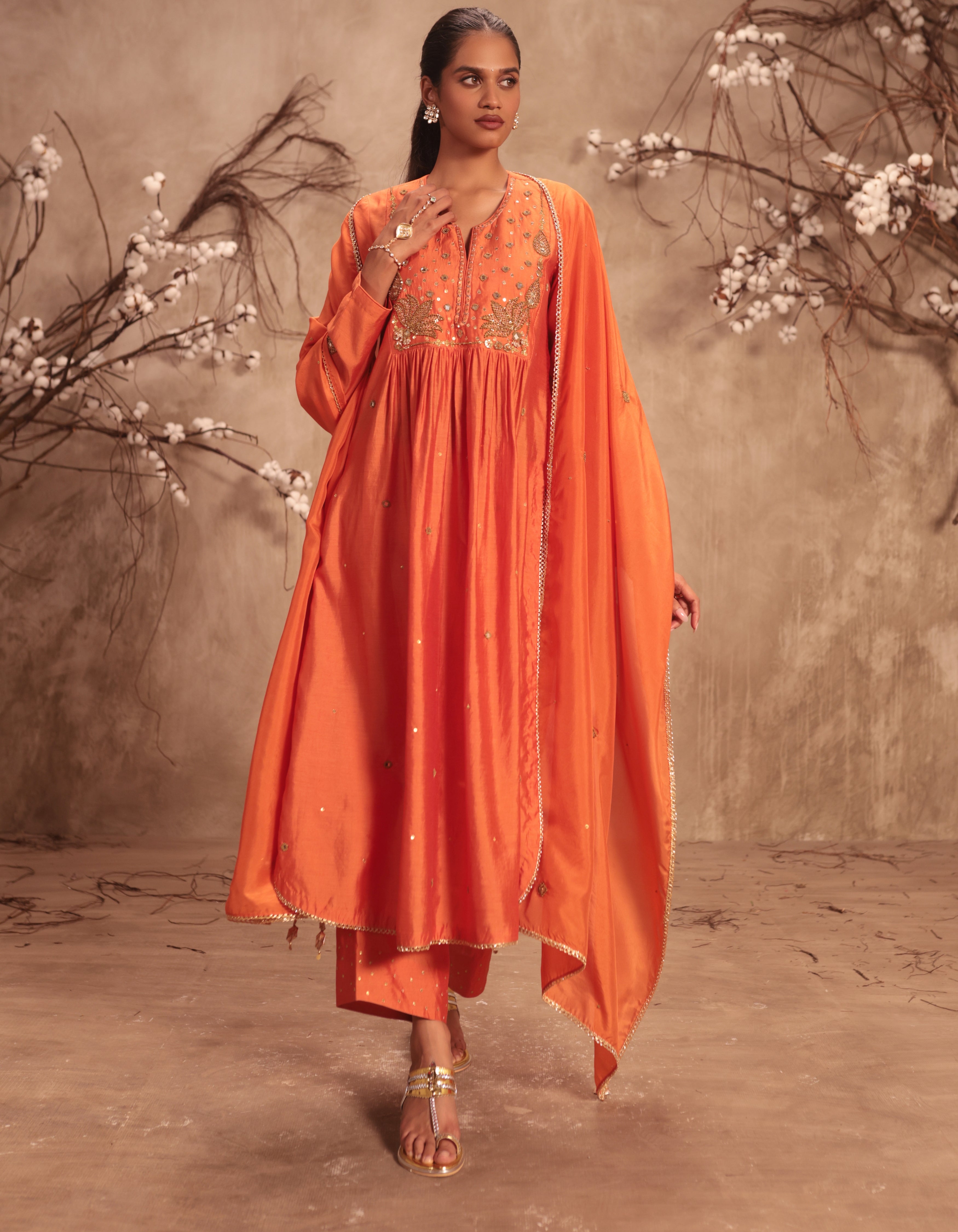 Orange Frockstyle Rani Kurta Set