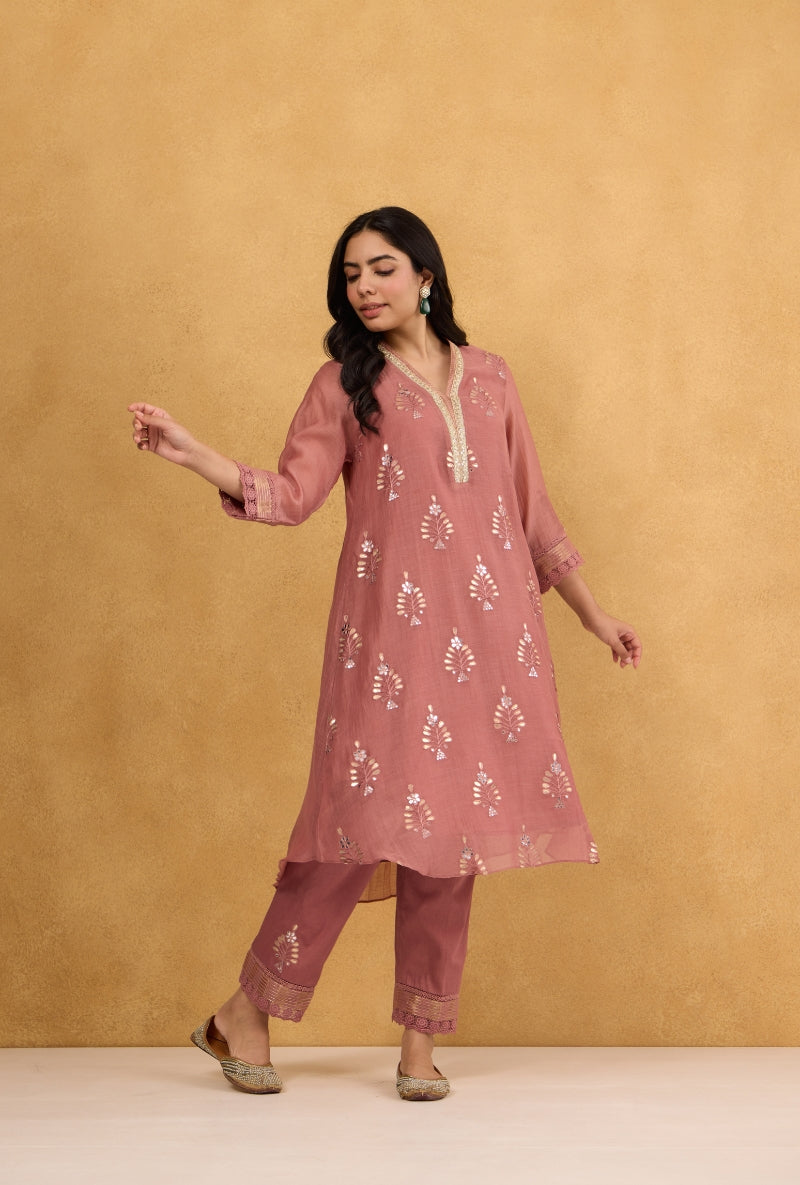 Tea Rose Gota Embroidered Surily 2.0 Kurta Set – Misri By Meghna Nayyar