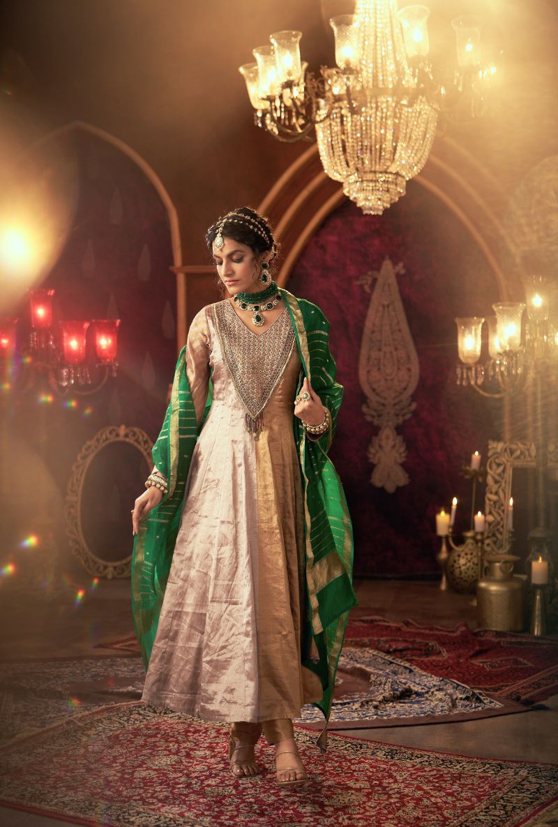 Metallic Hand Embroidered Yoke Kainaat 2.0 Anarkali Set