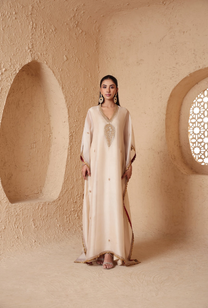 Ivory Dori Embroidery Yoke Nihira Kaftan