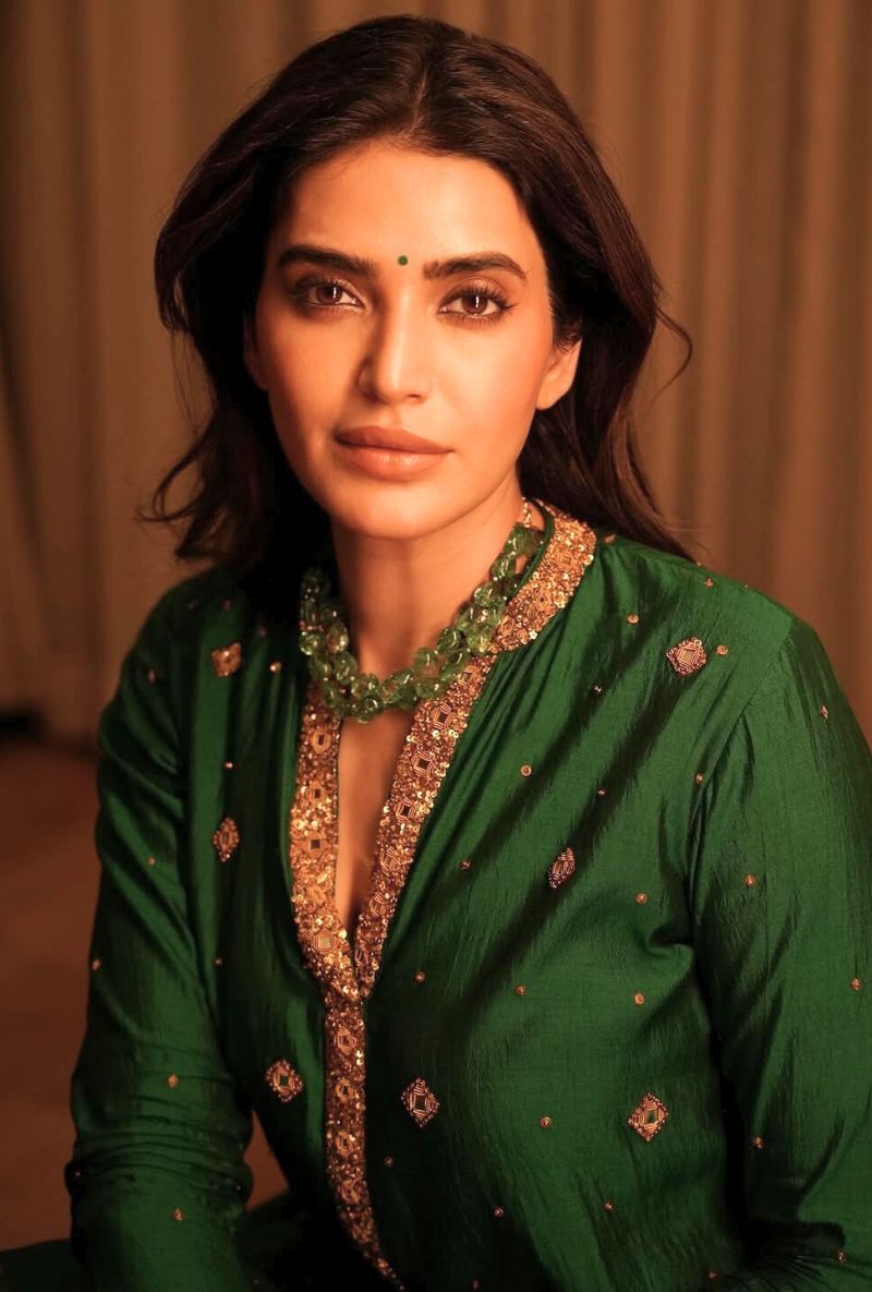 Karishma Tanna in Green Mirror Work Rani Sharara Set
