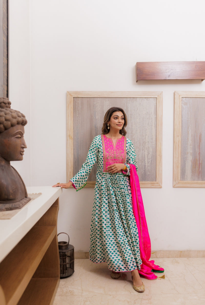 Meghna Nayyar in Ivory Heavy Yoke Block Print Kurta Set