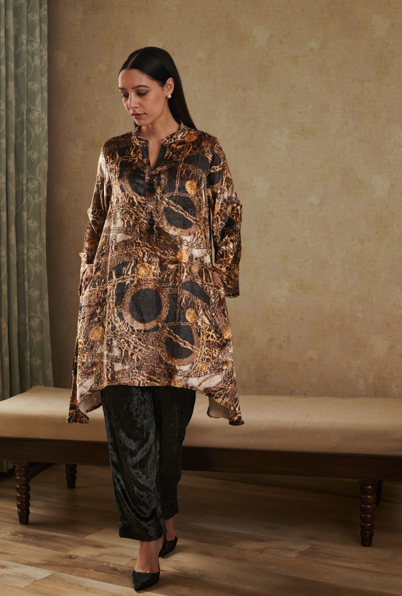 Black and Brown Floral Printed Aiza Co-Ord Set
