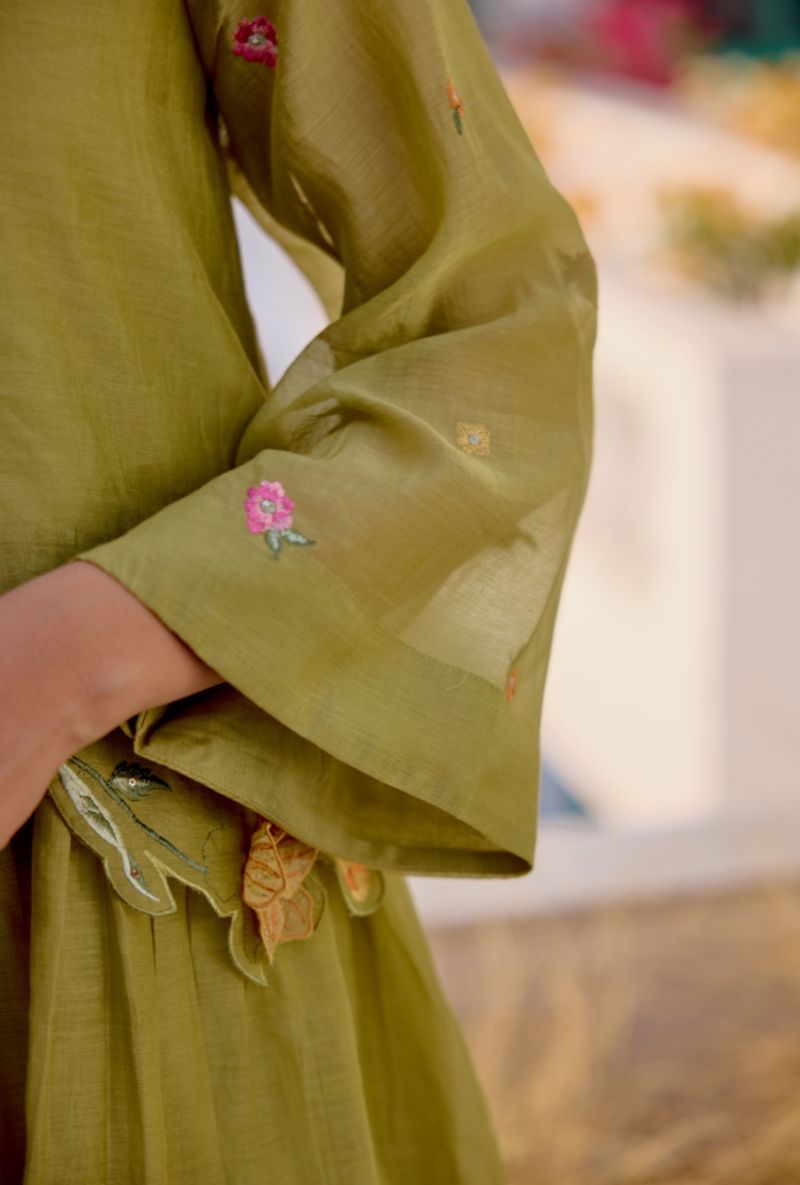 Green Floral Embroidered With Sequins Vaidehi Co-ord Set