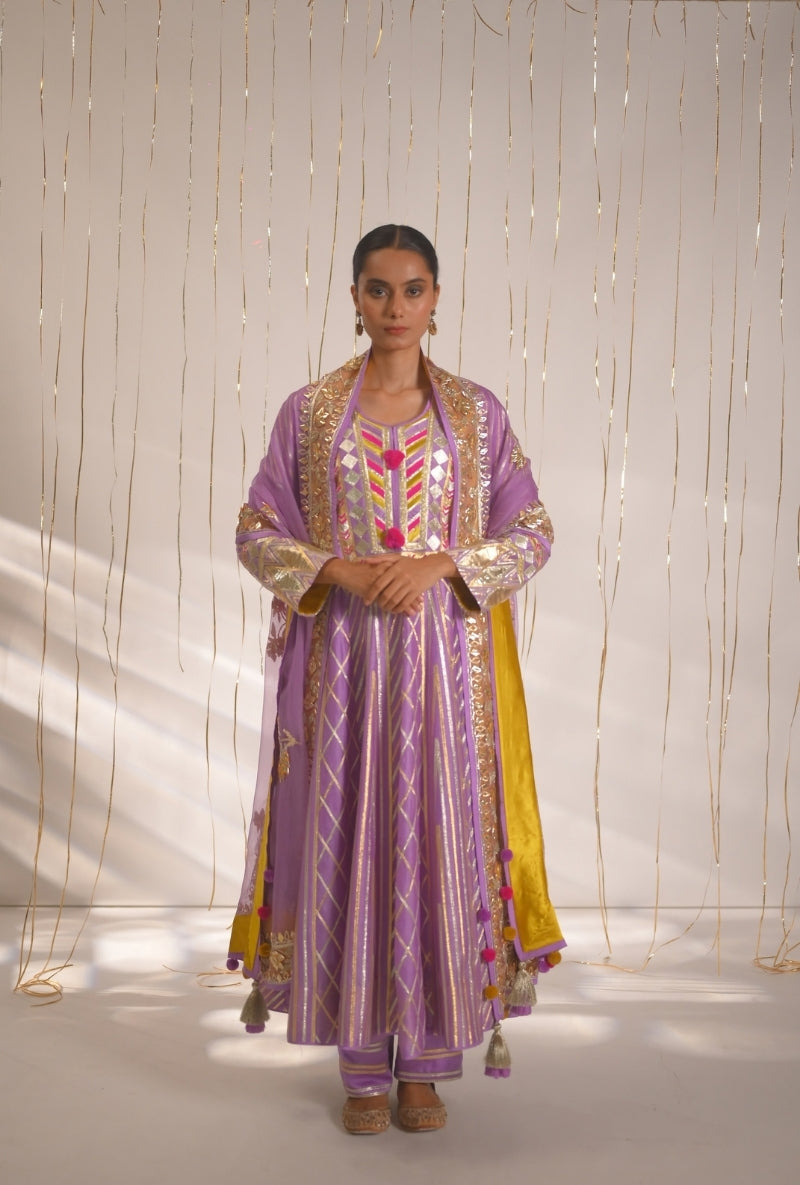 Lavender Gota Lace and Patti Long Mehreen Anarkali Set