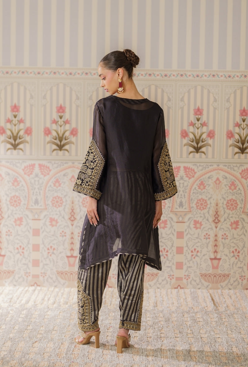 Black Dori and Sequin Hand Embroidery Mallika Farshi Set