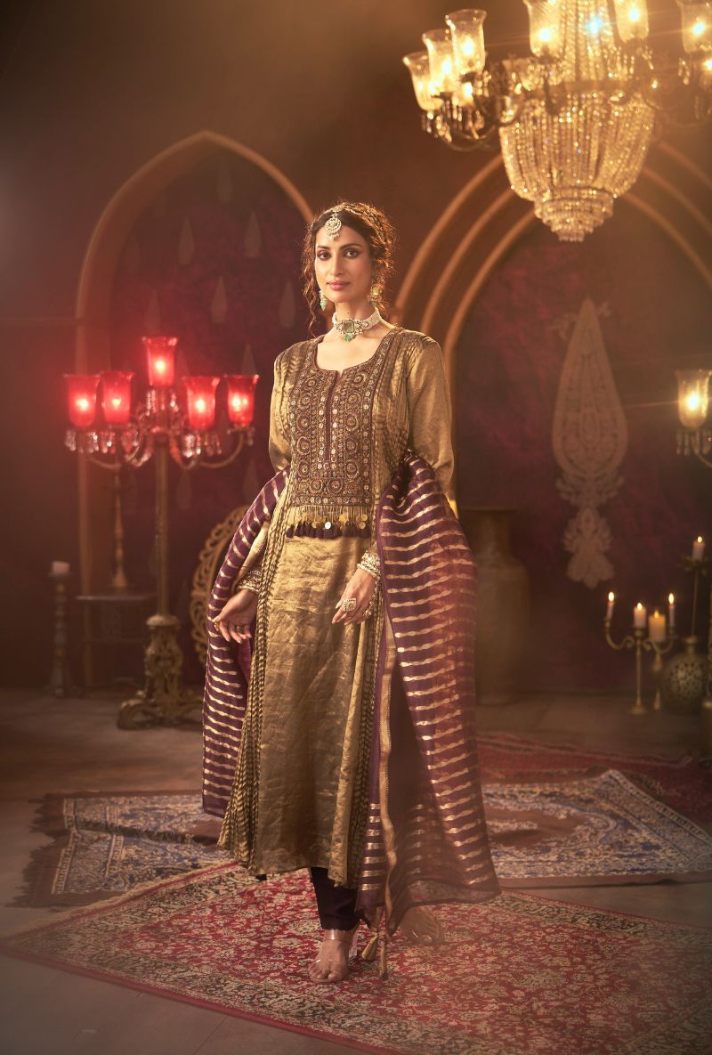 Anitque Gold Dabka and Resham Yoke Kainaat 2.0 Anarkali Set