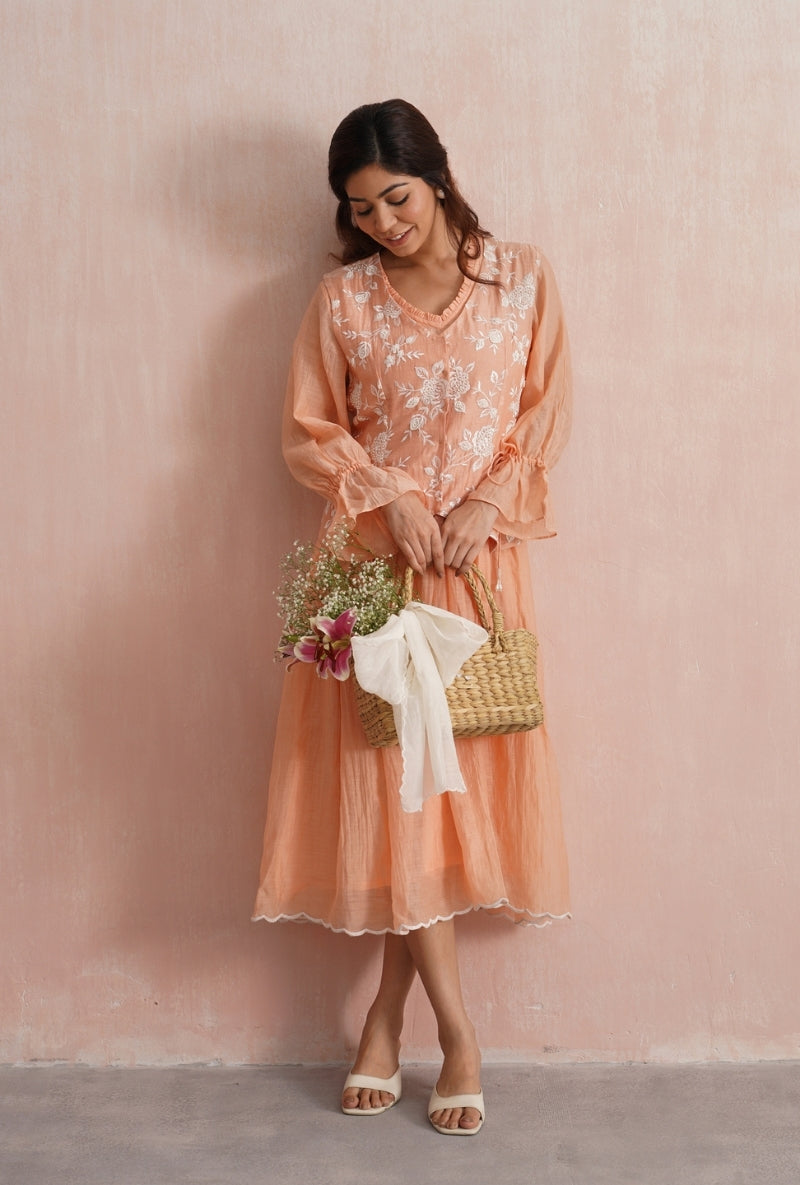 Peach Pearl Embroidered Waistcoat Prisha Dress