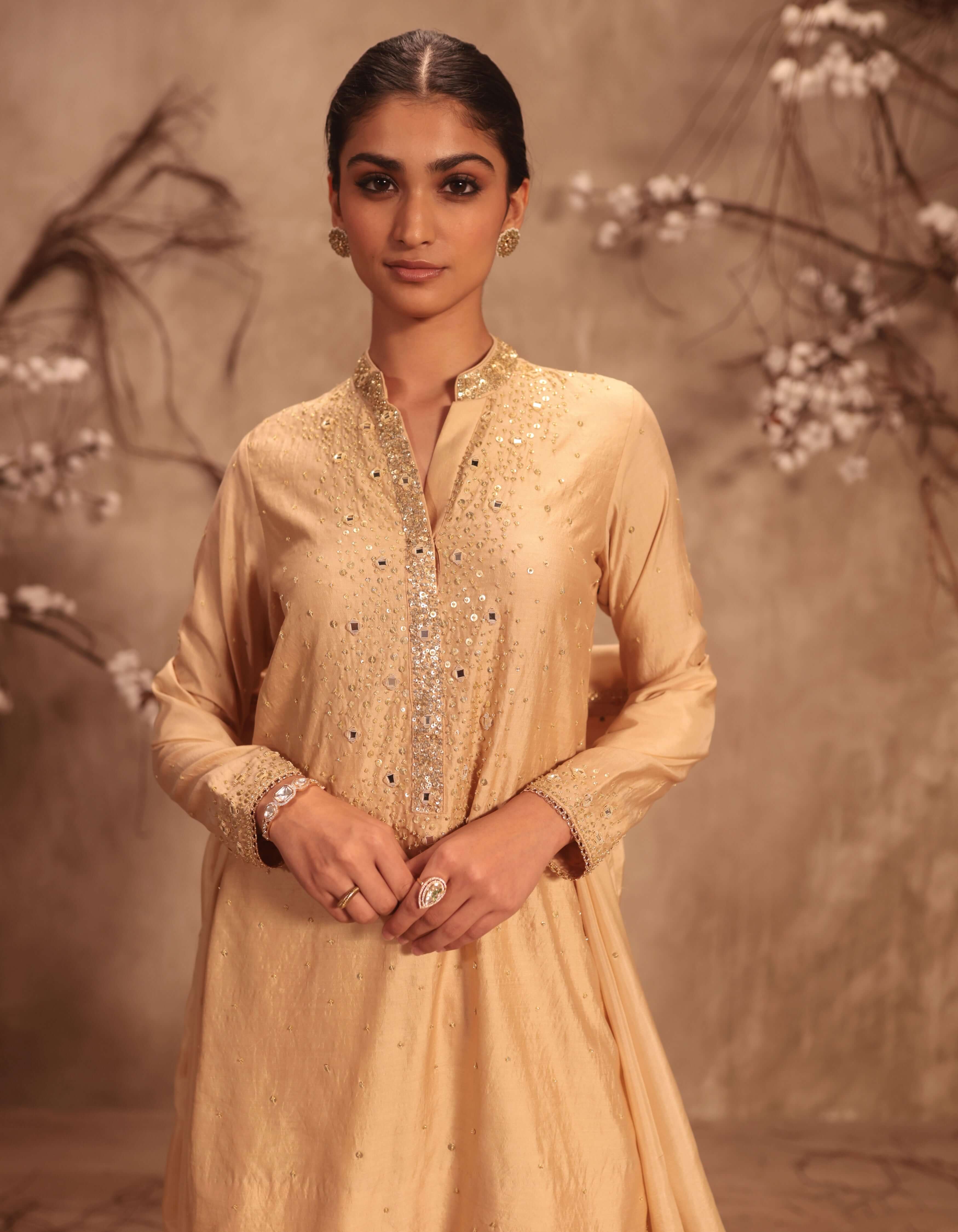 Ivory Heavy Mirror Work Rani Sharara Set