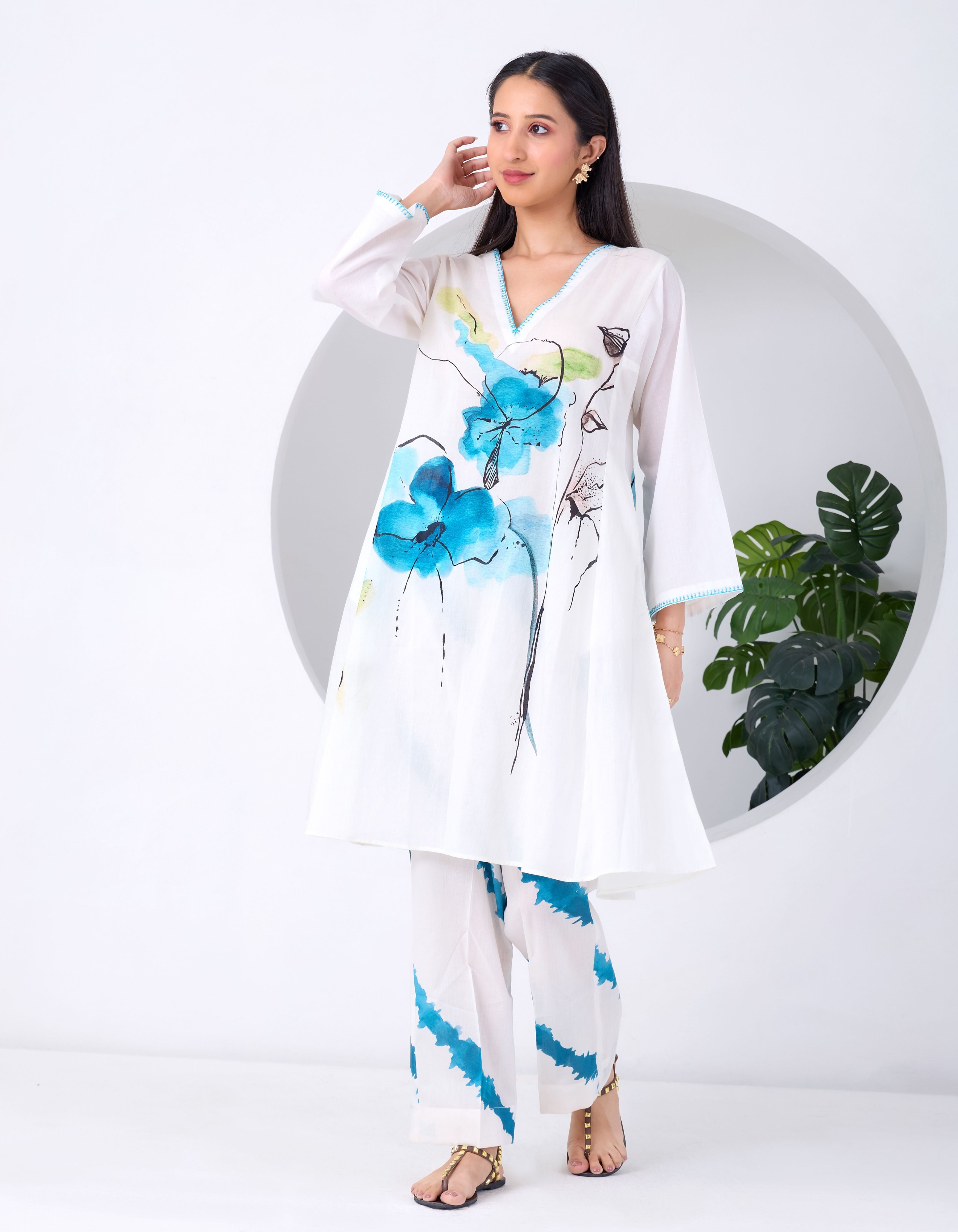 White and Blue Siberica June Co-ord Set