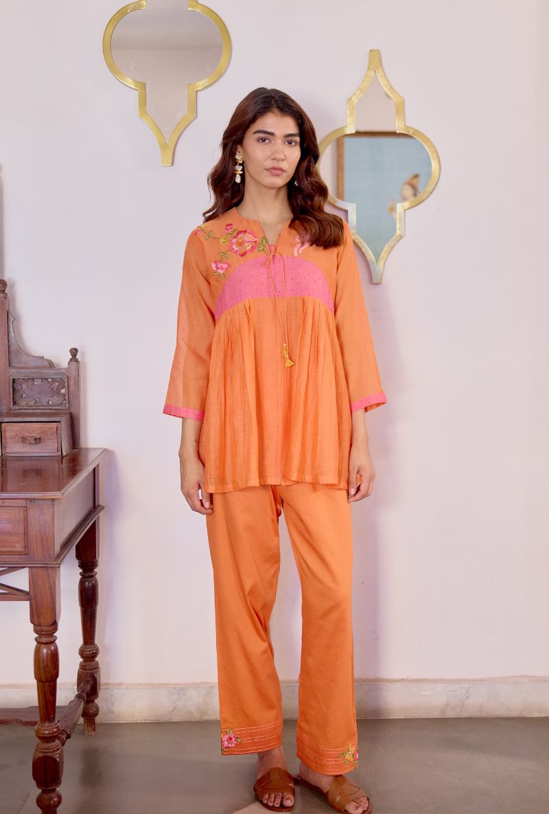 Orange Contrast Yoke Vaidehi Co-ord Set
