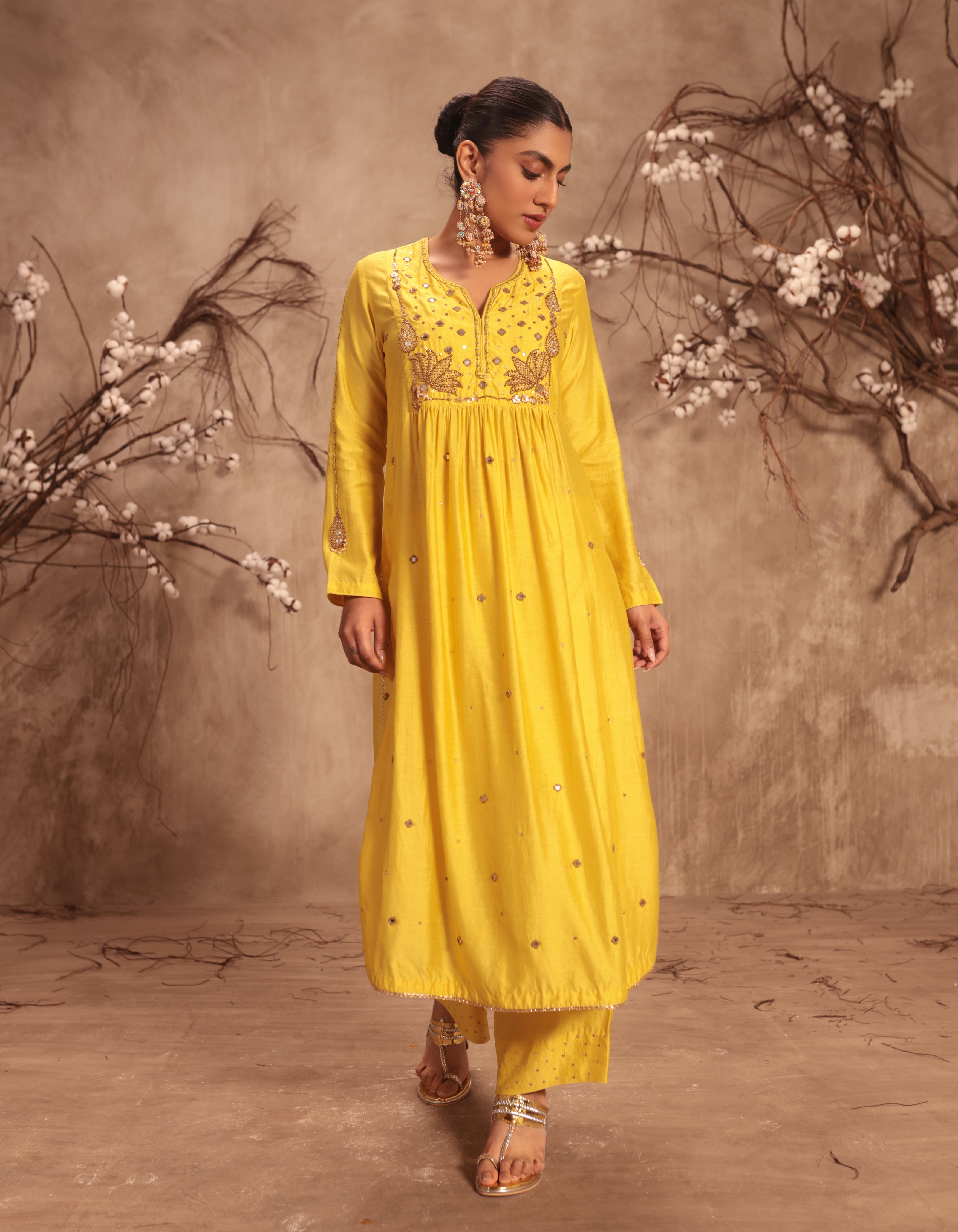Yellow Frockstyle Rani Kurta Set