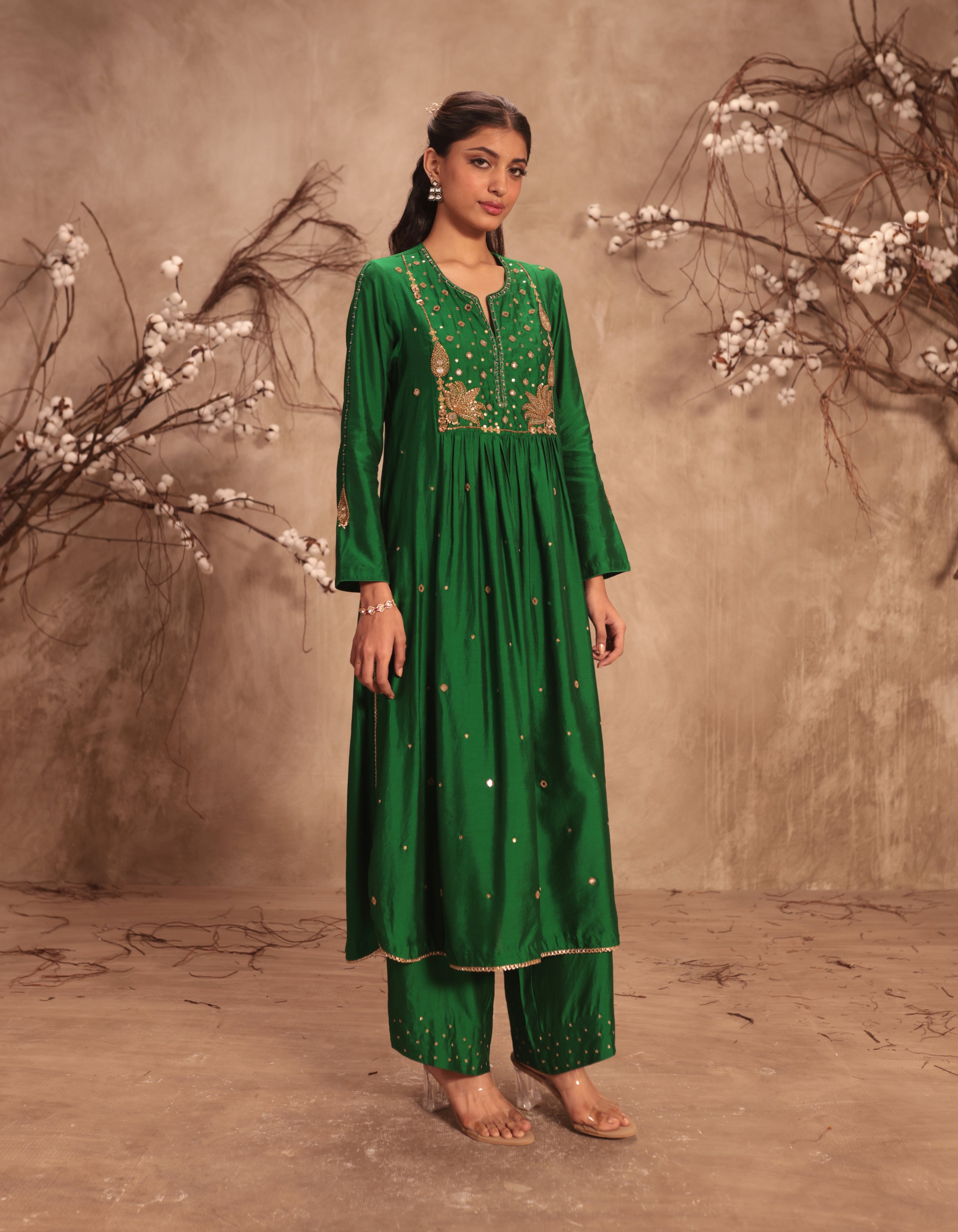 Green Frockstyle Rani Kurta Set