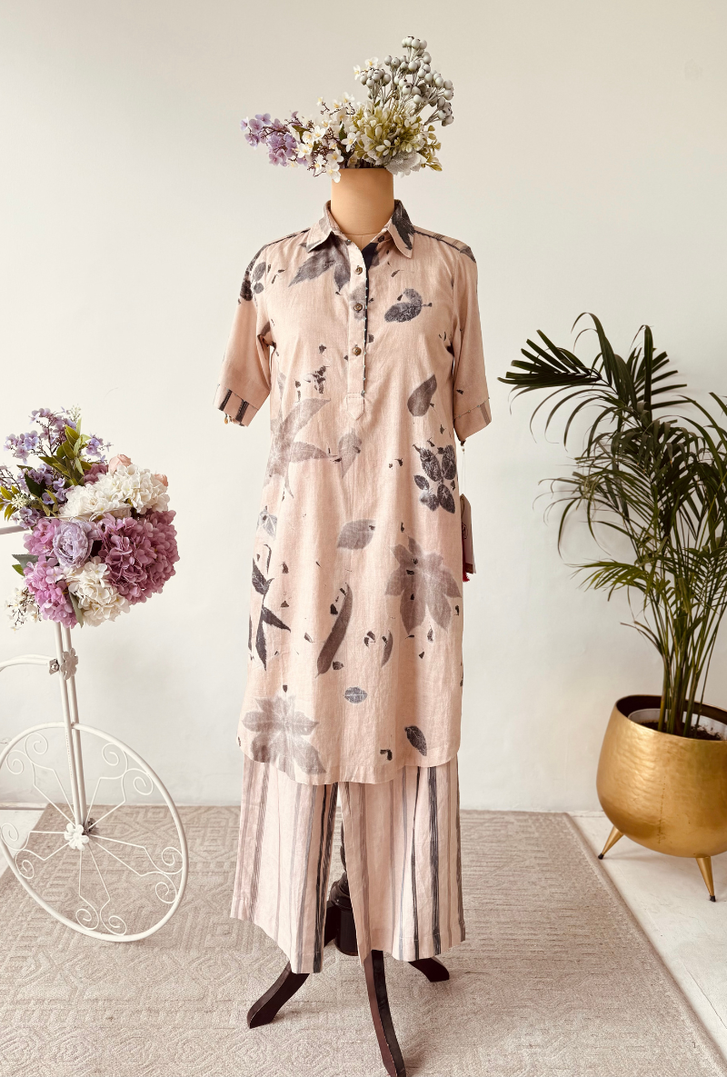 Beige All Over Eco Print Co-Ord Set