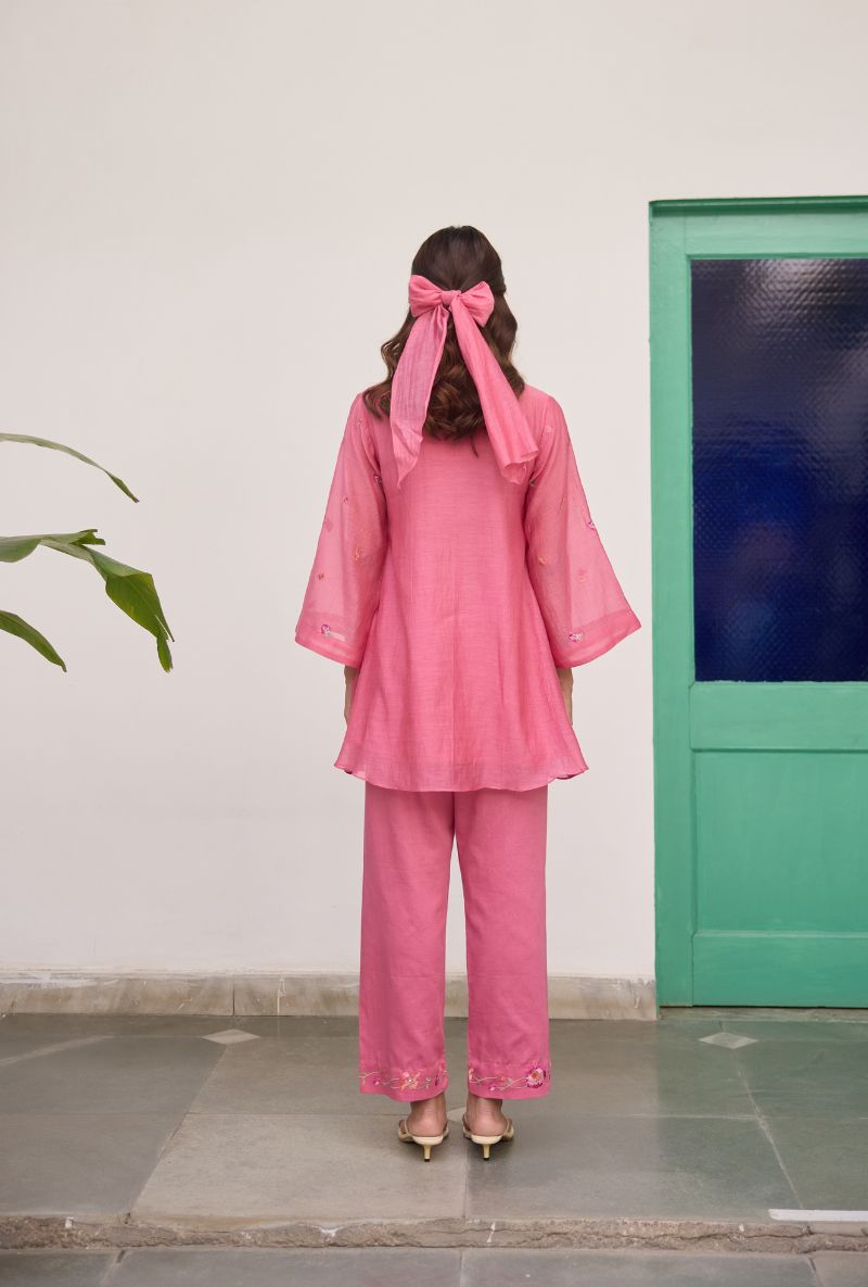 Pink Floral Embroidered With Sequins Vaidehi Co-ord Set
