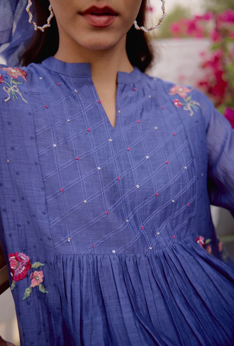 Blue Front Gather Vaidehi Co-ord Set