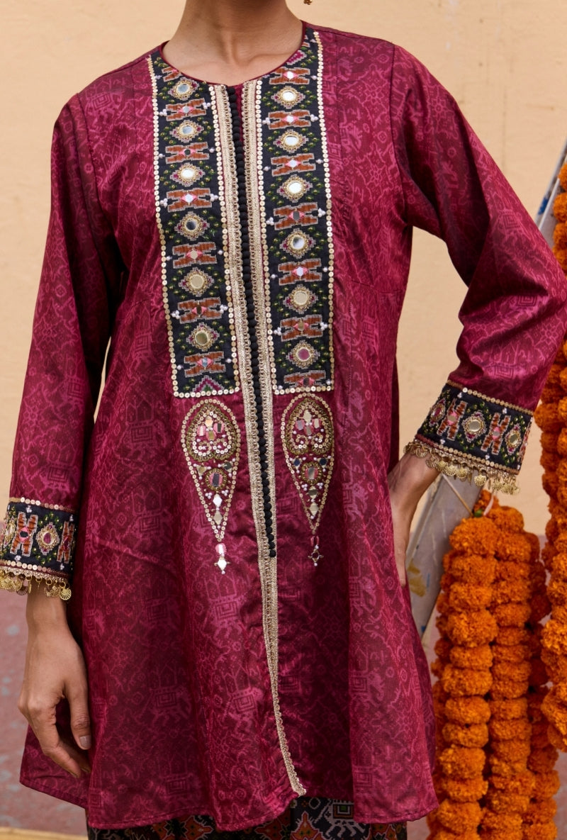 Maroon Printed Jacket Oorja Salwar Set