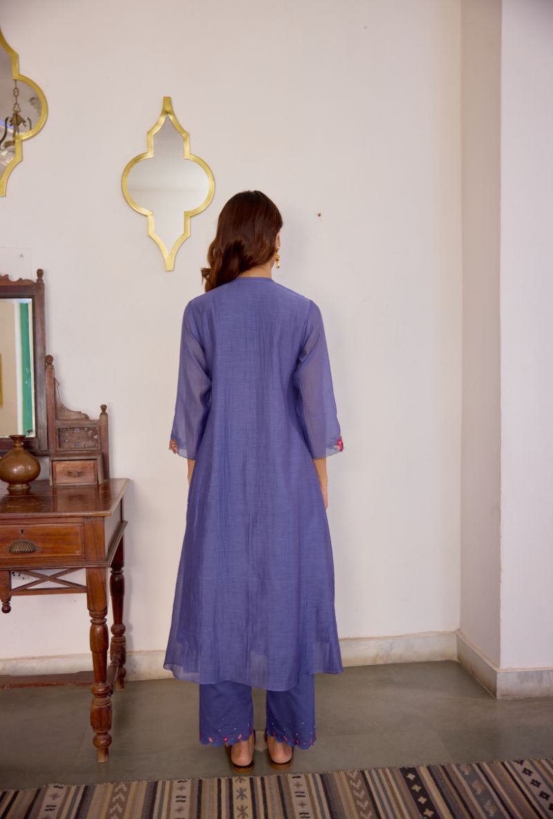 Blue Floral Embroidered &amp; Applique Vaidehi Kurta Set
