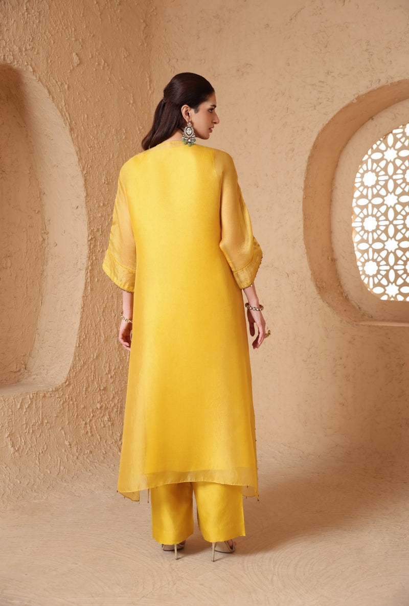 Yellow Heavy Yoke Kaftan Nihira Kurta Set