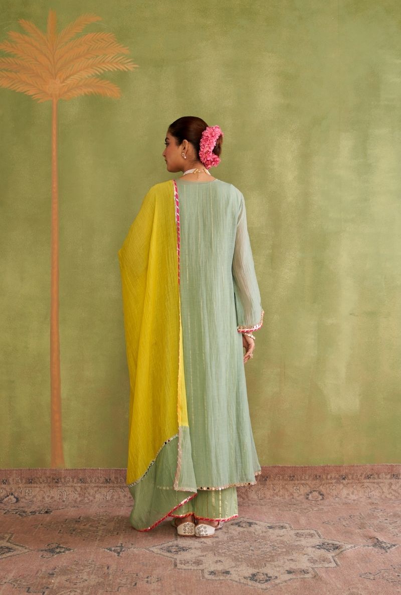 Sage Green Square Neck Morbagh Kurta Set
