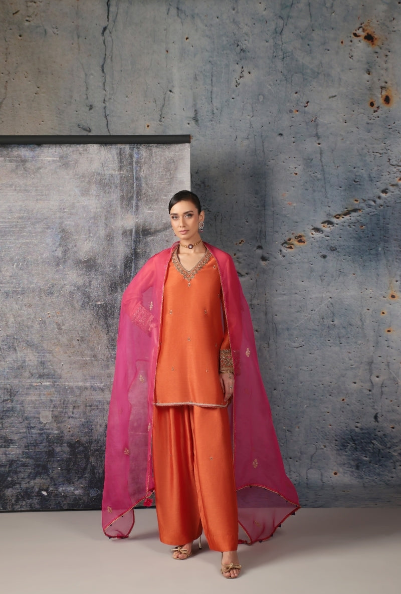 Orange V Neck Short Nihira Salwar Set