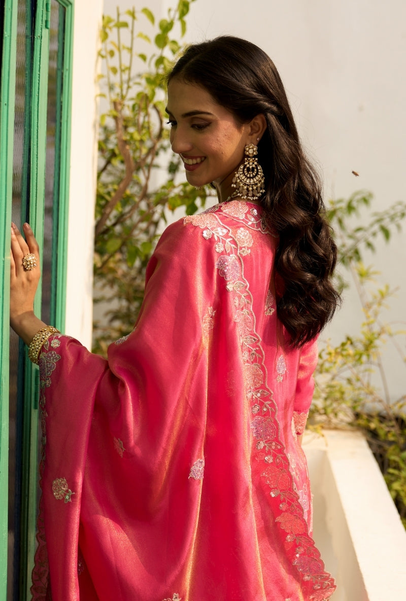 Pink Floral Thread Embroidery Nadira Sharara Set
