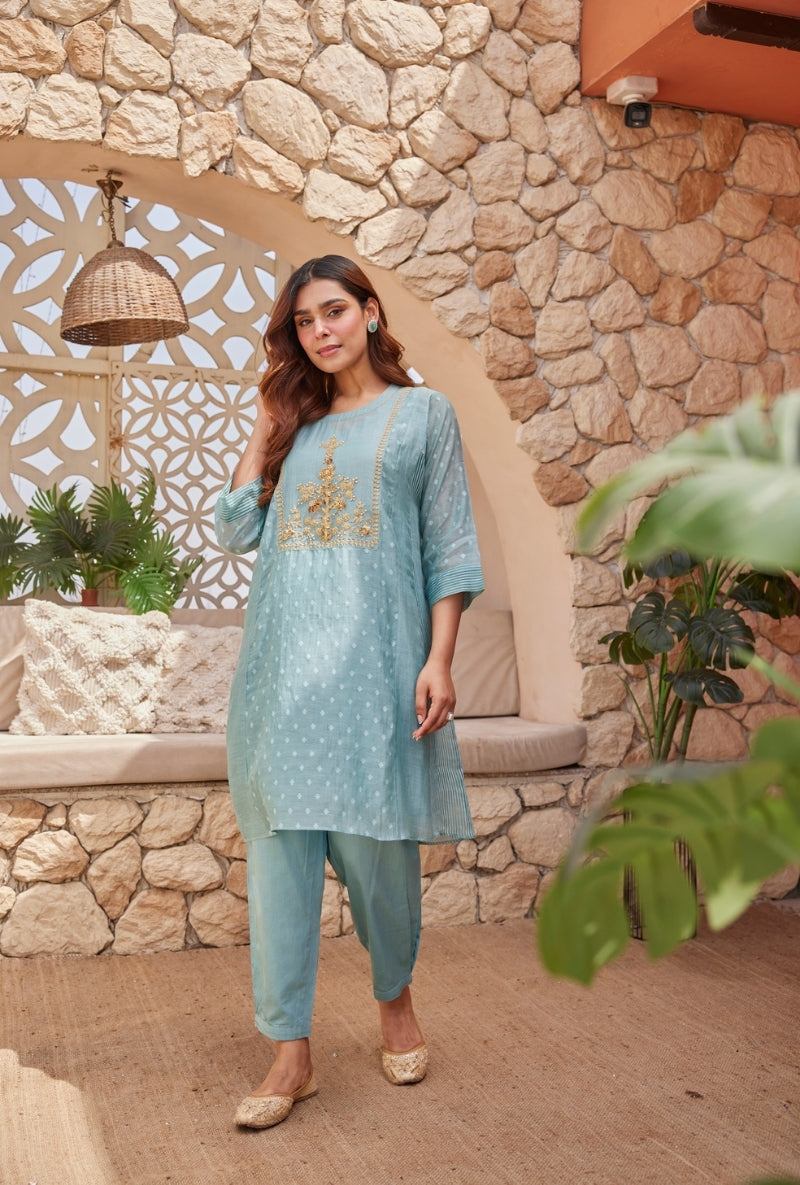 Blue Gold Motif Yoke Tarini Salwar Set