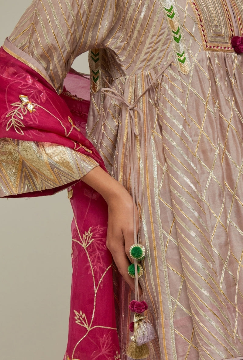 Lavender Short Choga Gota Work Mehreen Sharara Set