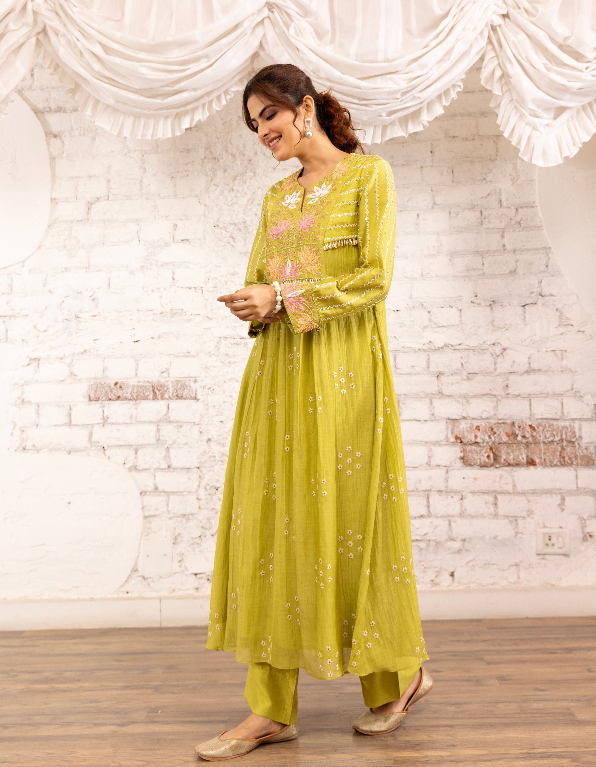 Green Lotus Yoke Noor Anarkali Kurta Set