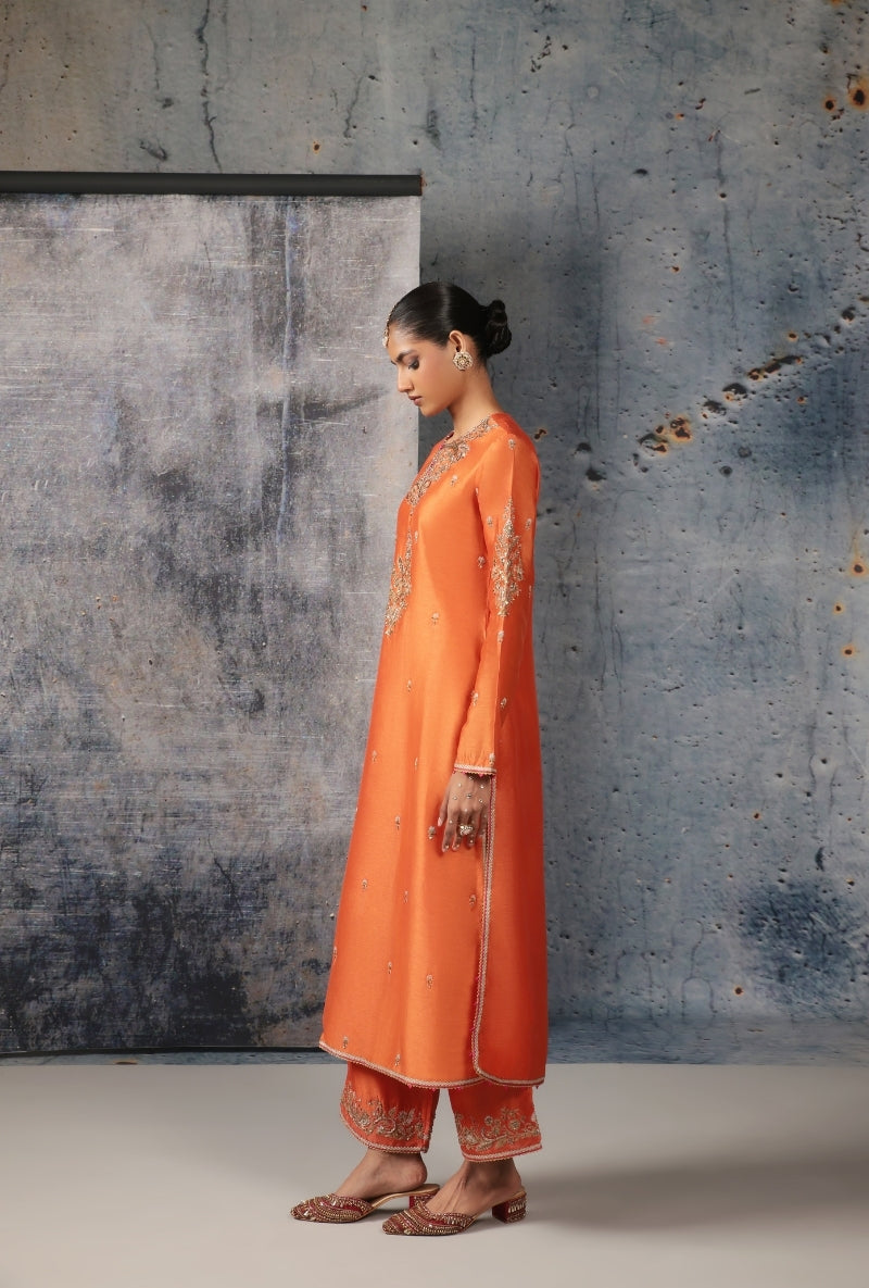 Orange Straight Long Nihira Kurta Set