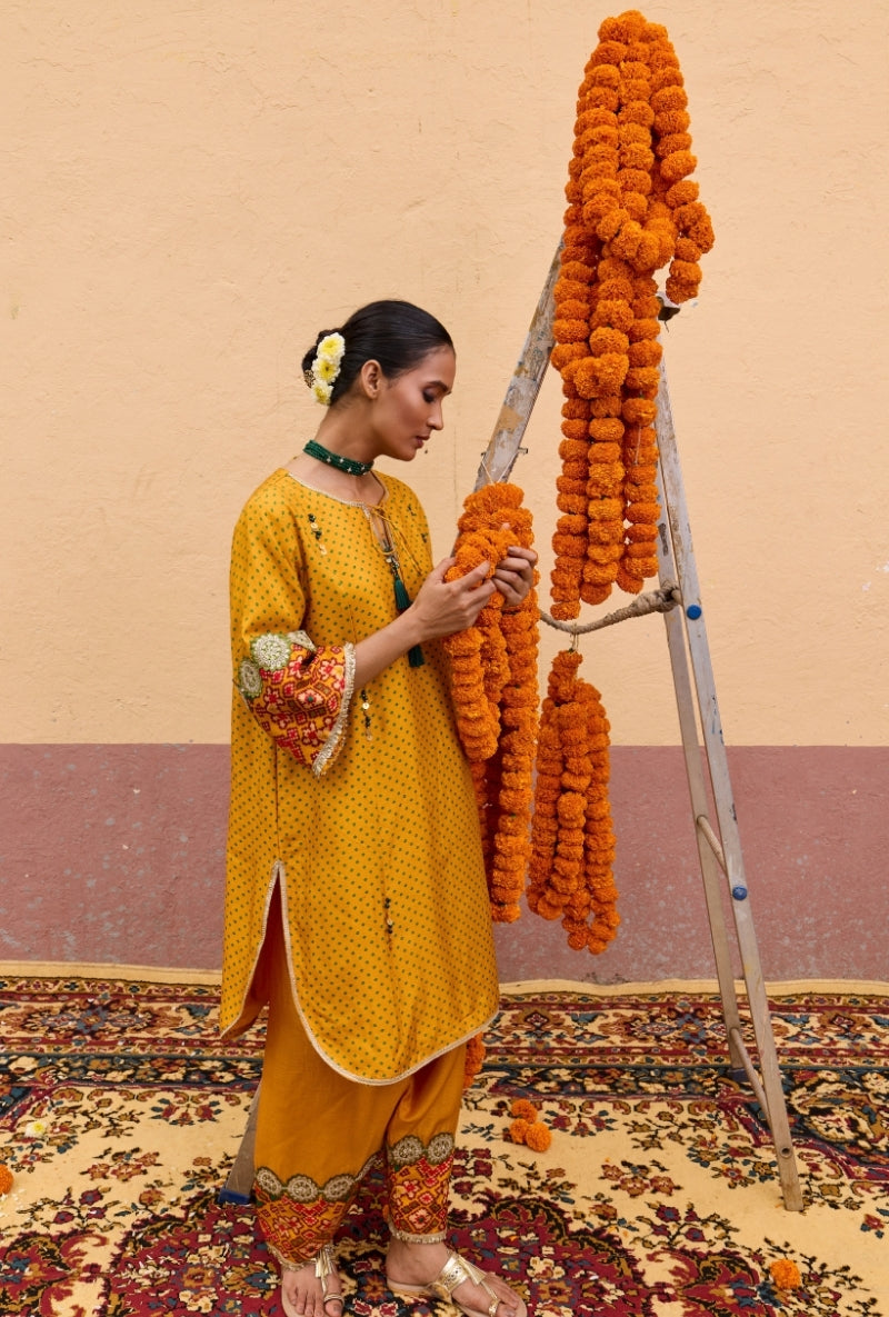 Yellow Bandhni Border Oorja Salwar Set
