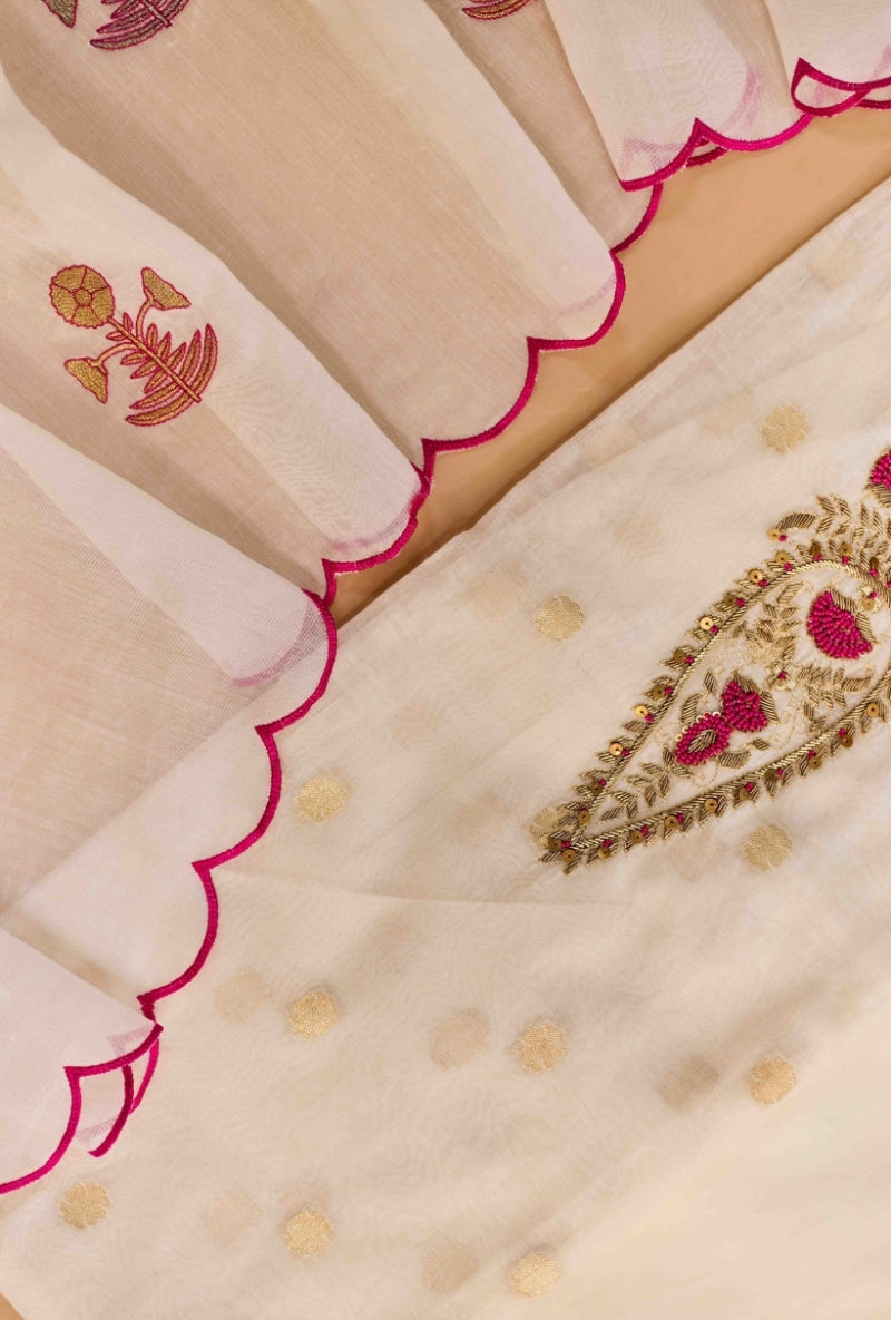 Zari And Dabka Embroidered Yoke Unstitched Suit Set